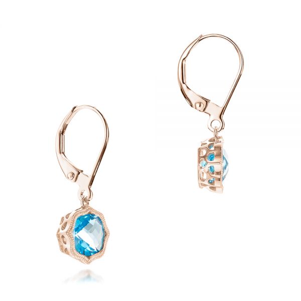 18k Rose Gold 18k Rose Gold Blue Topaz Leverback Earrings - Front View - 102517