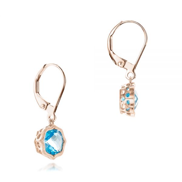 14k Rose Gold 14k Rose Gold Blue Topaz Leverback Earrings - Front View -  102517