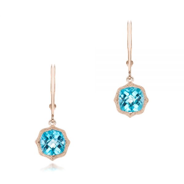 18k Rose Gold 18k Rose Gold Blue Topaz Leverback Earrings - Three-Quarter View -  102517