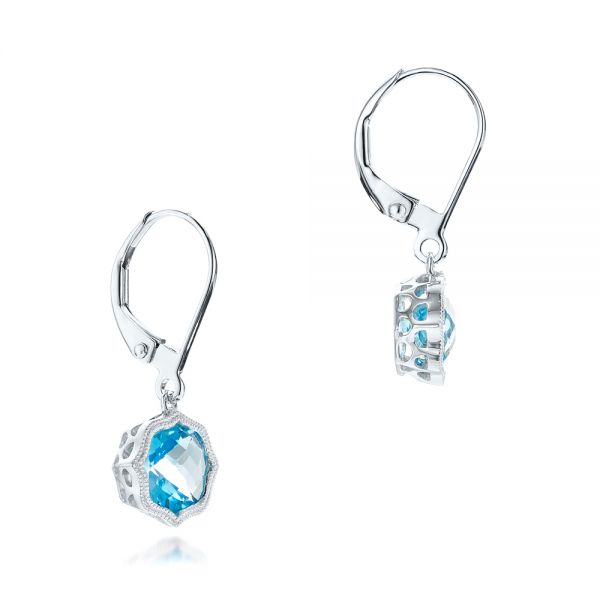  Platinum Platinum Blue Topaz Leverback Earrings - Front View -  102517