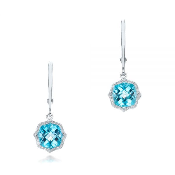 6.25ct Oval Blue Topaz & Diamond Leverback Earrings – 14k White Gold Over 925 SS – Gift Boxed