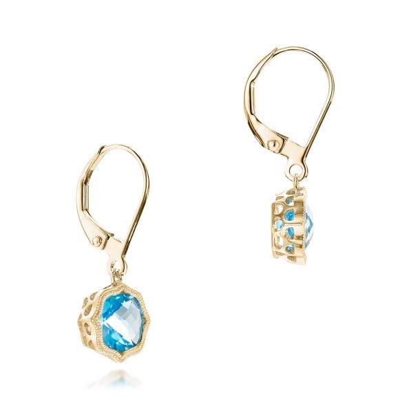 14k Yellow Gold 14k Yellow Gold Blue Topaz Leverback Earrings - Front View -  102517