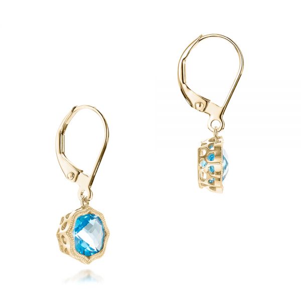14k Yellow Gold 14k Yellow Gold Blue Topaz Leverback Earrings - Front View - 102517