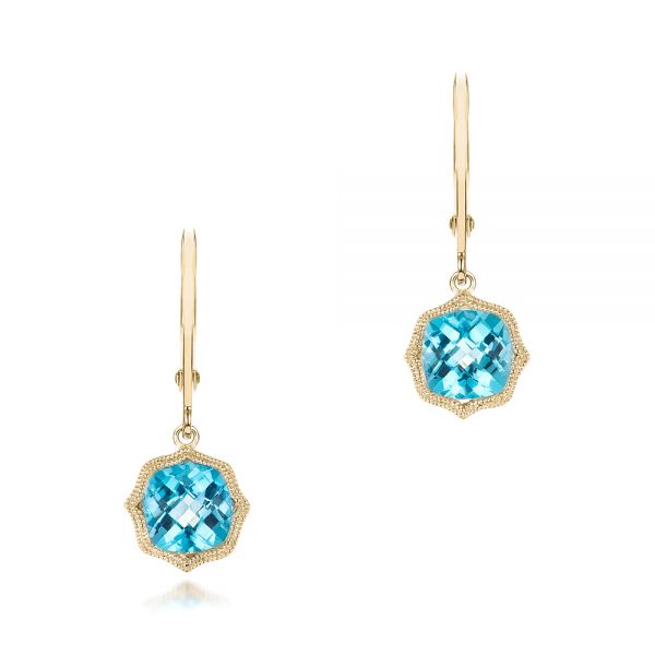 18k Yellow Gold 18k Yellow Gold Blue Topaz Leverback Earrings - Three-Quarter View -  102517