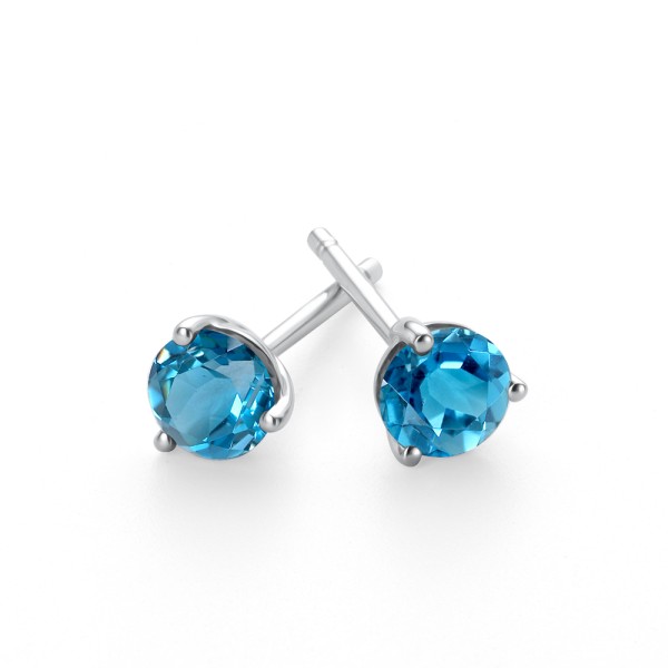 14k White Gold Blue Topaz Martini Studs - Flat View -  108023