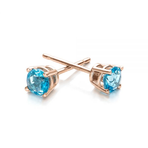 18k Rose Gold 18k Rose Gold Blue Topaz Stud Earrings - Front View - 100930