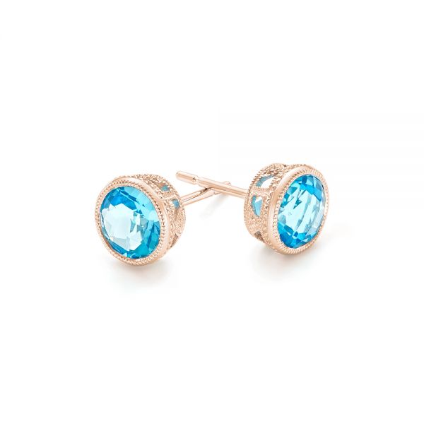 18k Rose Gold 18k Rose Gold Blue Topaz Stud Earrings - Front View -  102664