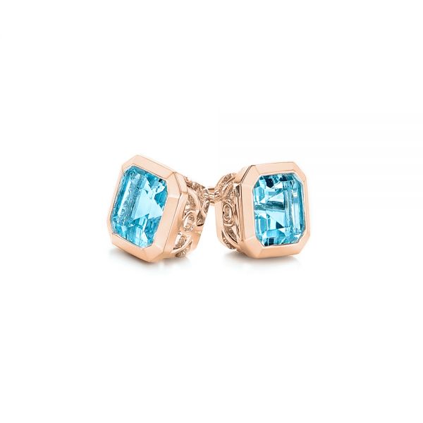 14k Rose Gold 14k Rose Gold Blue Topaz Stud Earrings - Front View - 106037