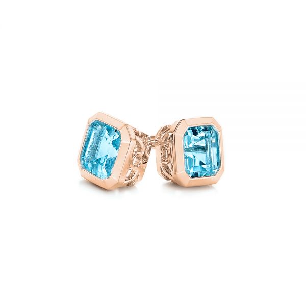 18k Rose Gold 18k Rose Gold Blue Topaz Stud Earrings - Front View -  106037