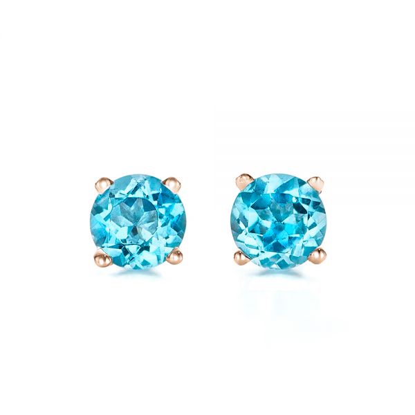14k Rose Gold 14k Rose Gold Blue Topaz Stud Earrings - Three-Quarter View -  100930