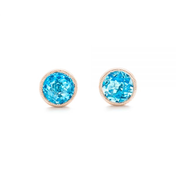 18k Rose Gold 18k Rose Gold Blue Topaz Stud Earrings - Three-Quarter View -  102664