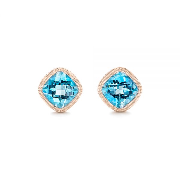 18k Rose Gold 18k Rose Gold Blue Topaz Stud Earrings - Three-Quarter View -  103351