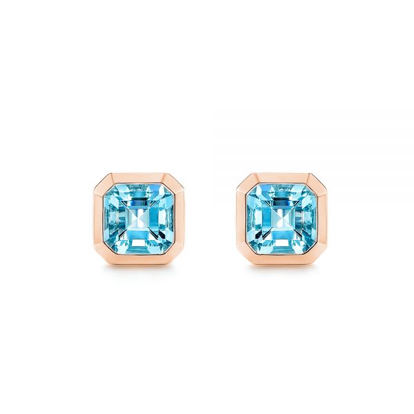 14k Rose Gold 14k Rose Gold Blue Topaz Stud Earrings - Three-Quarter View - 106037