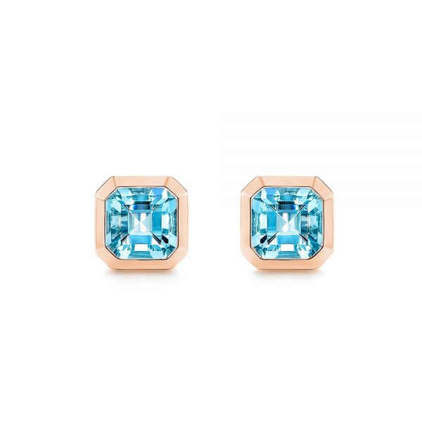 14k Rose Gold 14k Rose Gold Blue Topaz Stud Earrings - Three-Quarter View -  106037