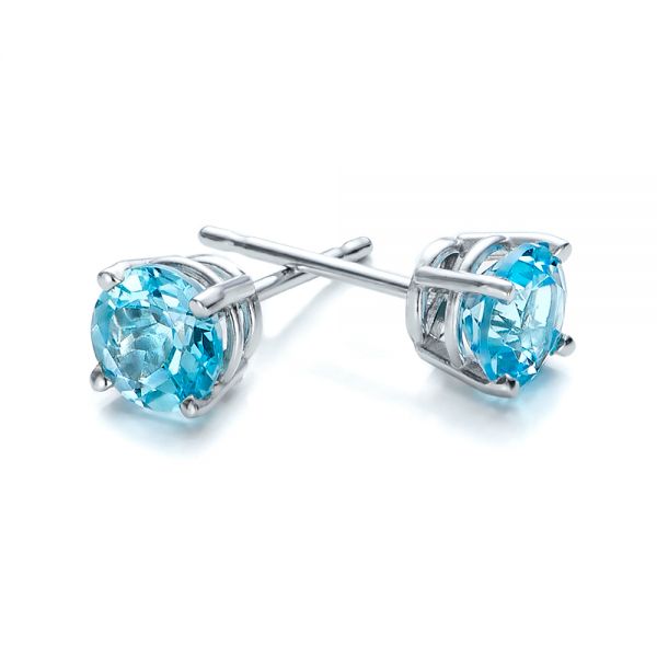 14k White Gold Blue Topaz Stud Earrings - Front View -  100929