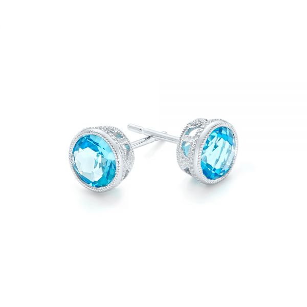 18k White Gold 18k White Gold Blue Topaz Stud Earrings - Front View -  102664