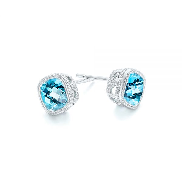  Platinum Platinum Blue Topaz Stud Earrings - Front View -  103351