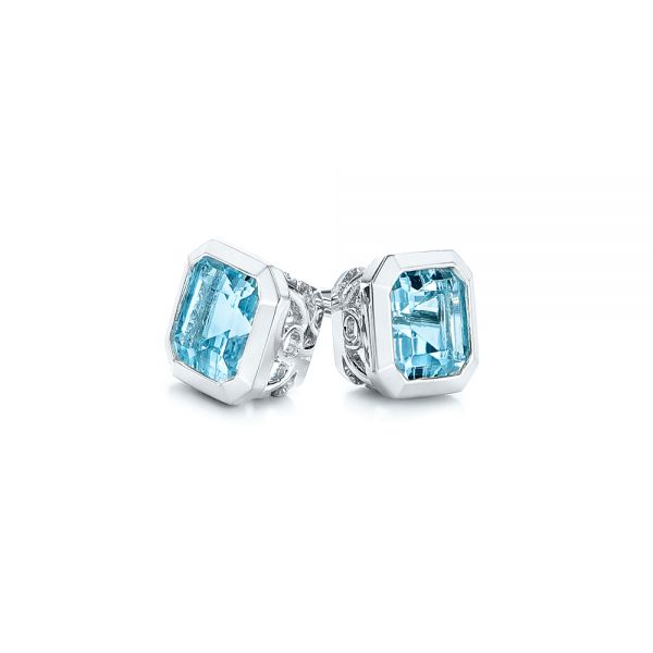 14k White Gold Blue Topaz Stud Earrings - Front View -  106037