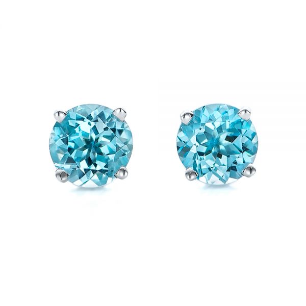 14k White Gold Blue Topaz Stud Earrings - Three-Quarter View -  100929