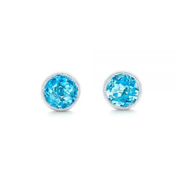  Platinum Platinum Blue Topaz Stud Earrings - Three-Quarter View -  102664