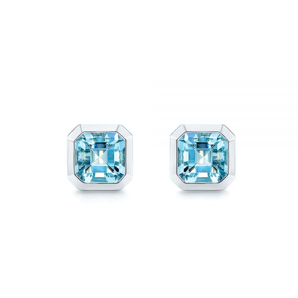 18k White Gold 18k White Gold Blue Topaz Stud Earrings - Three-Quarter View -  106037