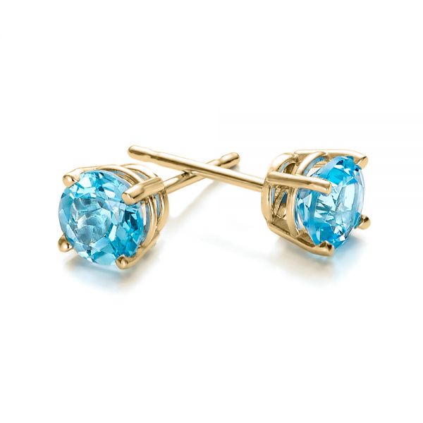 18k Yellow Gold 18k Yellow Gold Blue Topaz Stud Earrings - Front View -  100929