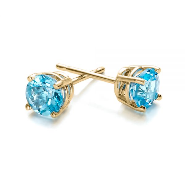 18k Yellow Gold 18k Yellow Gold Blue Topaz Stud Earrings - Front View - 100929