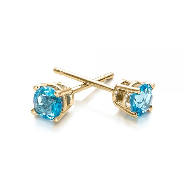 18k Yellow Gold 18k Yellow Gold Blue Topaz Stud Earrings - Front View -  100930