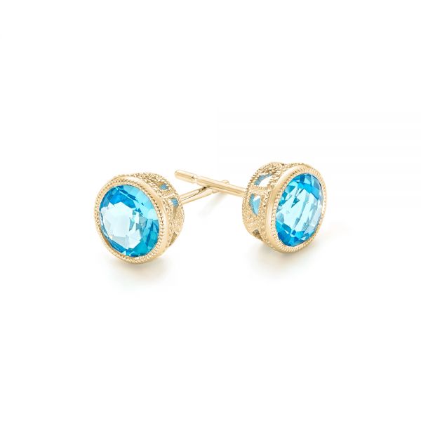 14k Yellow Gold 14k Yellow Gold Blue Topaz Stud Earrings - Front View - 102664