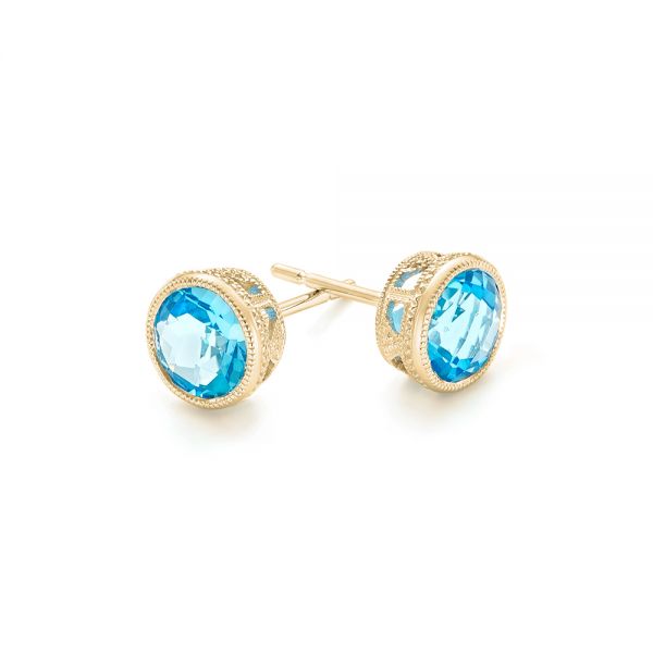 18k Yellow Gold 18k Yellow Gold Blue Topaz Stud Earrings - Front View -  102664