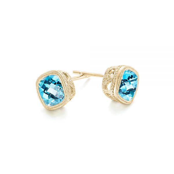 18k Yellow Gold 18k Yellow Gold Blue Topaz Stud Earrings - Front View -  103351