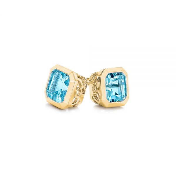 14k Yellow Gold 14k Yellow Gold Blue Topaz Stud Earrings - Front View -  106037