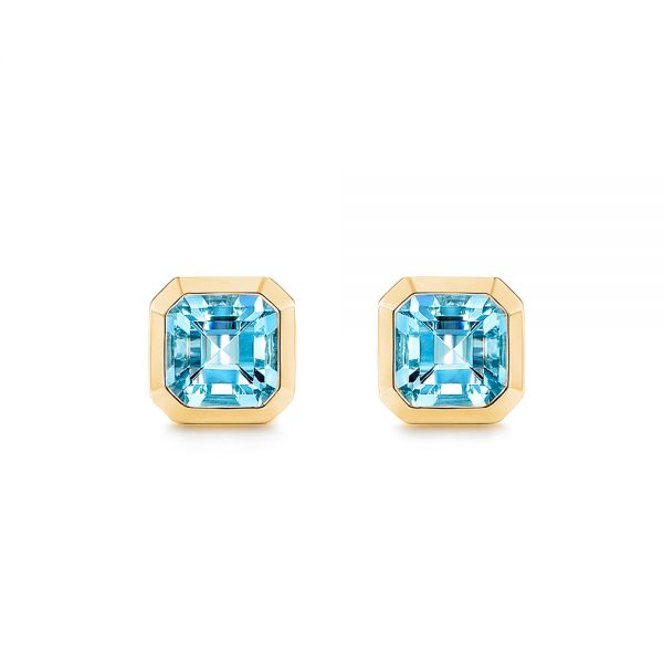 14k Yellow Gold 14k Yellow Gold Blue Topaz Stud Earrings - Three-Quarter View - 106037