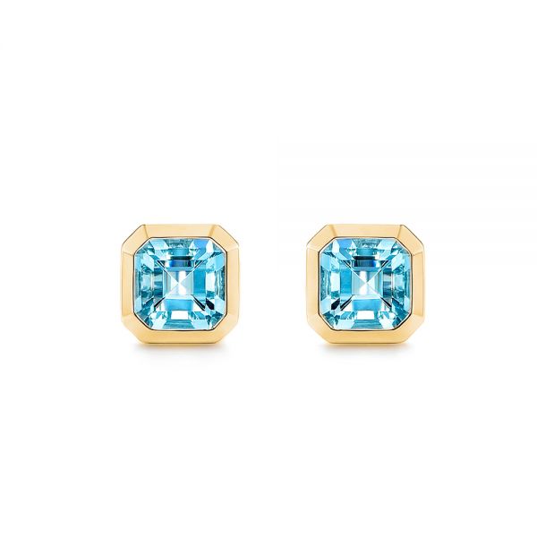 14k Yellow Gold 14k Yellow Gold Blue Topaz Stud Earrings - Three-Quarter View -  106037