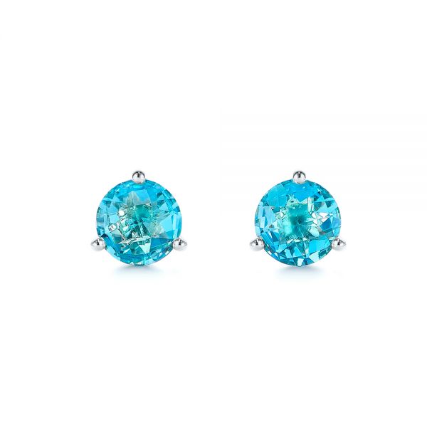  Platinum Platinum Blue Topaz Stud Martini Earrings - Three-Quarter View -  106398