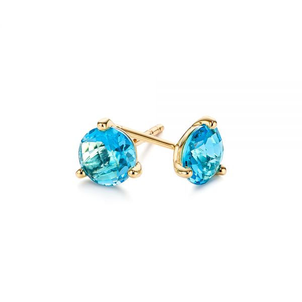 18k Yellow Gold 18k Yellow Gold Blue Topaz Stud Martini Earrings - Front View -  106398