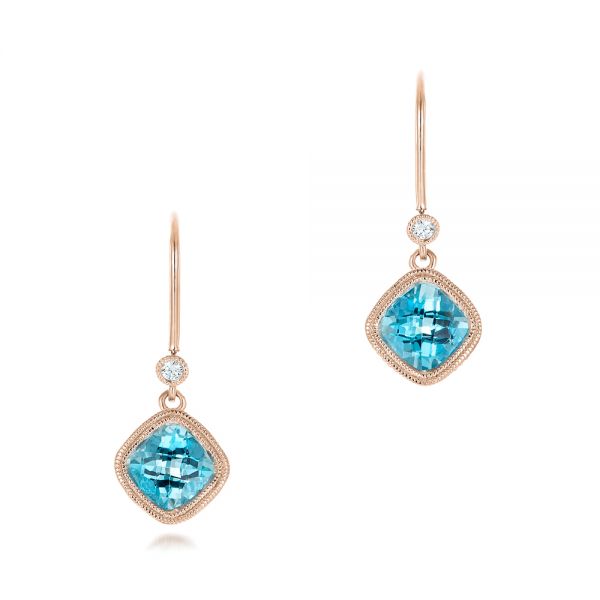 14k Rose Gold 14k Rose Gold Blue Topaz And Diamond Earrings - Three-Quarter View -  102624