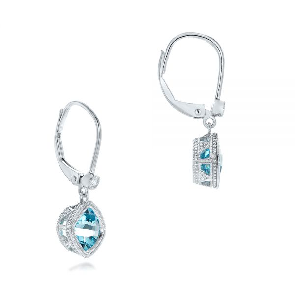 14k White Gold Blue Topaz And Diamond Earrings - Front View -  102624