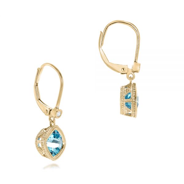 18k Yellow Gold 18k Yellow Gold Blue Topaz And Diamond Earrings - Front View -  102624
