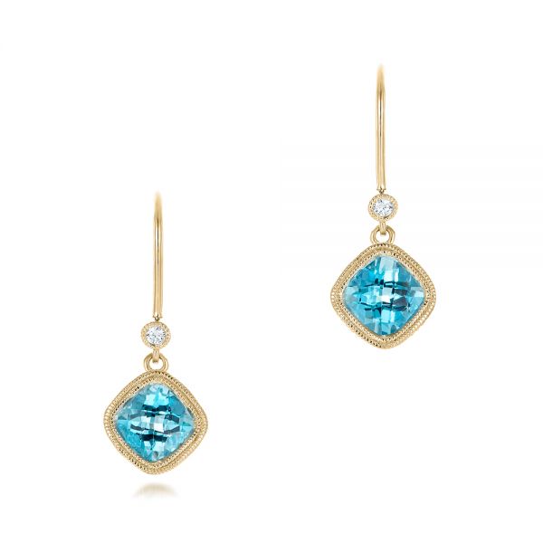 18k Yellow Gold 18k Yellow Gold Blue Topaz And Diamond Earrings - Three-Quarter View -  102624