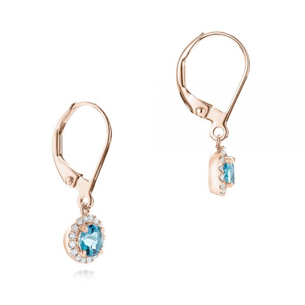 14k Rose Gold 14k Rose Gold Blue Topaz And Diamond Halo Earrings - Front View - 102609