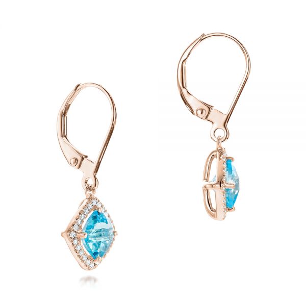 14k Rose Gold 14k Rose Gold Blue Topaz And Diamond Halo Earrings - Front View -  102623