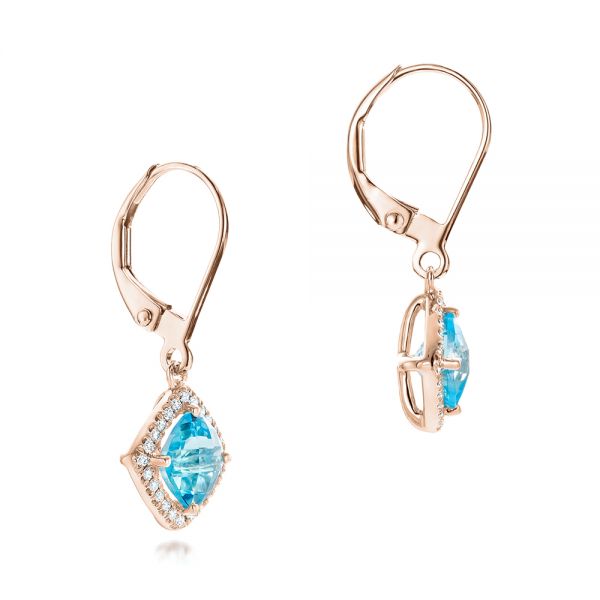 14k Rose Gold 14k Rose Gold Blue Topaz And Diamond Halo Earrings - Front View - 102623