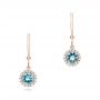 18k Rose Gold 18k Rose Gold Blue Topaz And Diamond Halo Earrings - Three-Quarter View -  102609 - Thumbnail