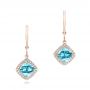 18k Rose Gold 18k Rose Gold Blue Topaz And Diamond Halo Earrings - Three-Quarter View -  102623 - Thumbnail