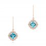 18k Rose Gold 18k Rose Gold Blue Topaz And Diamond Halo Earrings - Three-Quarter View -  103586 - Thumbnail