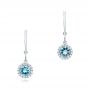 18k White Gold 18k White Gold Blue Topaz And Diamond Halo Earrings - Three-Quarter View -  102609 - Thumbnail