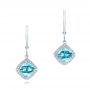 14k White Gold Blue Topaz And Diamond Halo Earrings - Three-Quarter View -  102623 - Thumbnail