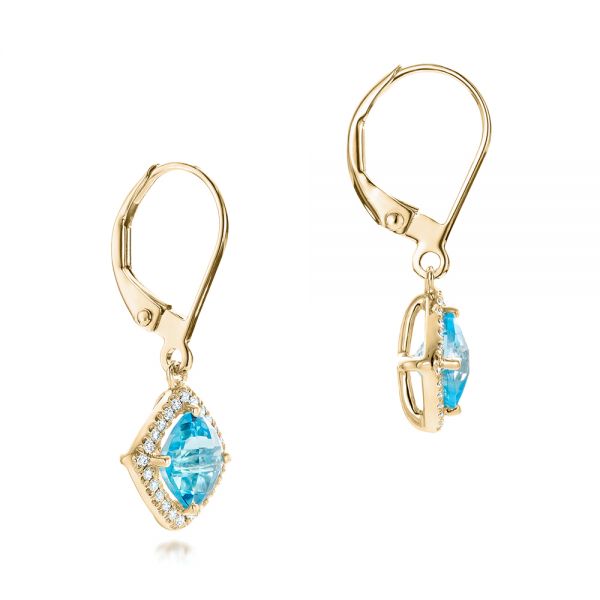 18k Yellow Gold 18k Yellow Gold Blue Topaz And Diamond Halo Earrings - Front View -  102623