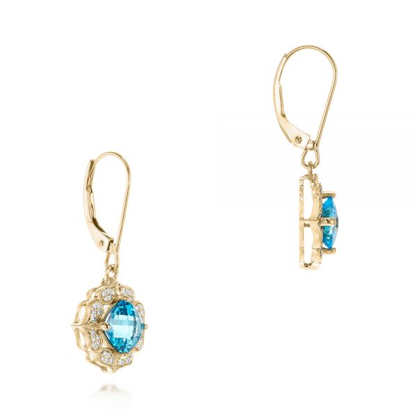 18k Yellow Gold 18k Yellow Gold Blue Topaz And Diamond Halo Earrings - Front View -  103586